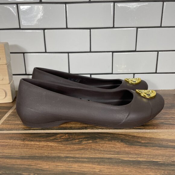 CROCS Gianna Disc Womens Size 6 Shoes Brown Gold Medallion Slip On Ballet Flats - Picture 3 of 14